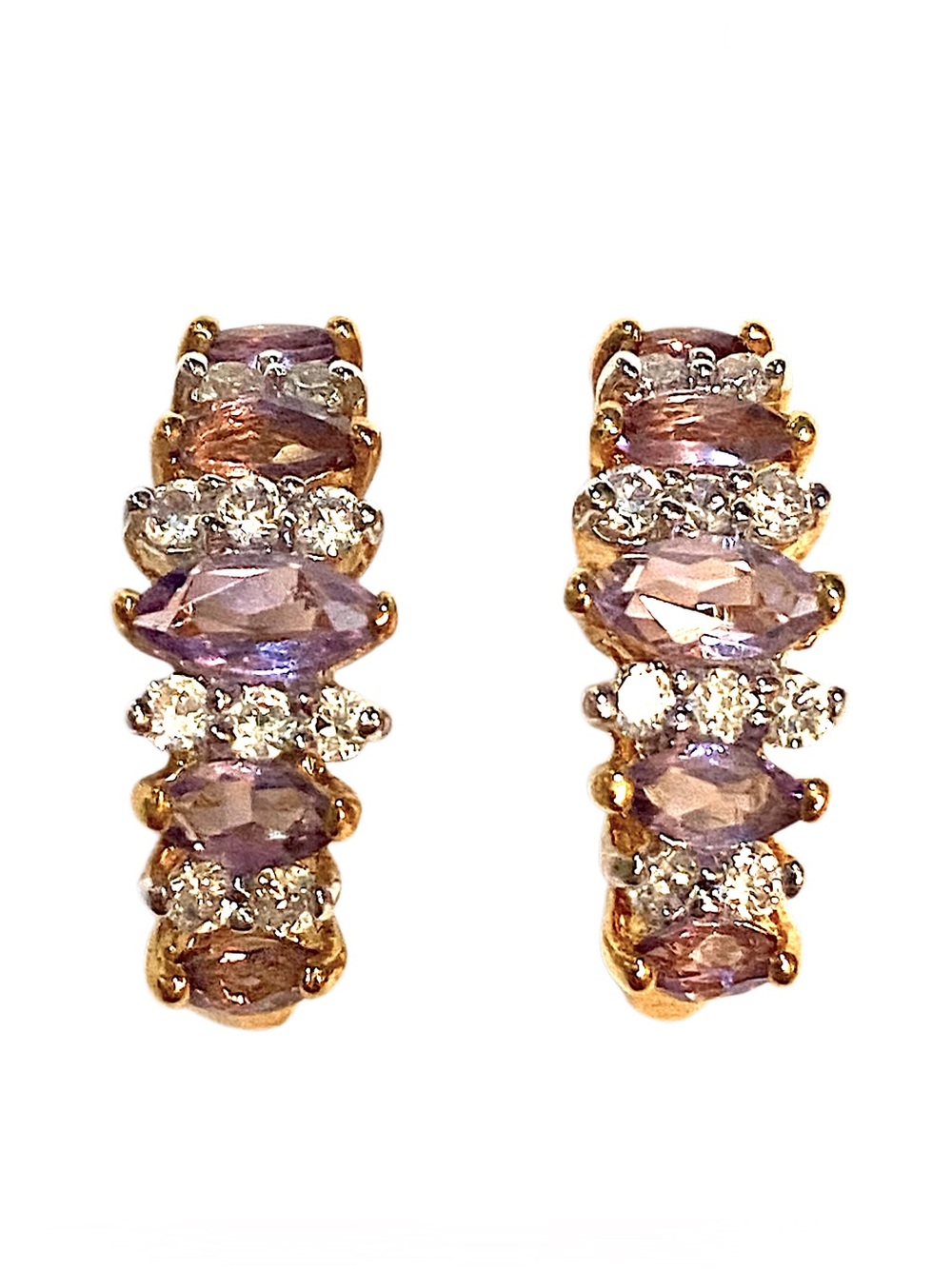 Vintage Amethyst Cz Gold Hoop Earrings